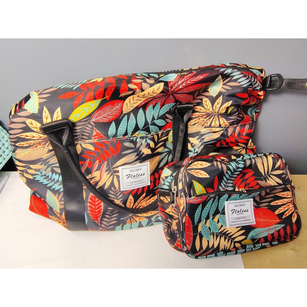 Floless Workshop Tropical Leaf Print‎ Duffel and Toiletry Bag 2pc Travel Set